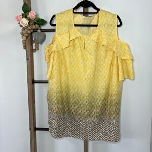 Catherines Cold Shoulder Yellow Brown‎ Blouse Size 2X